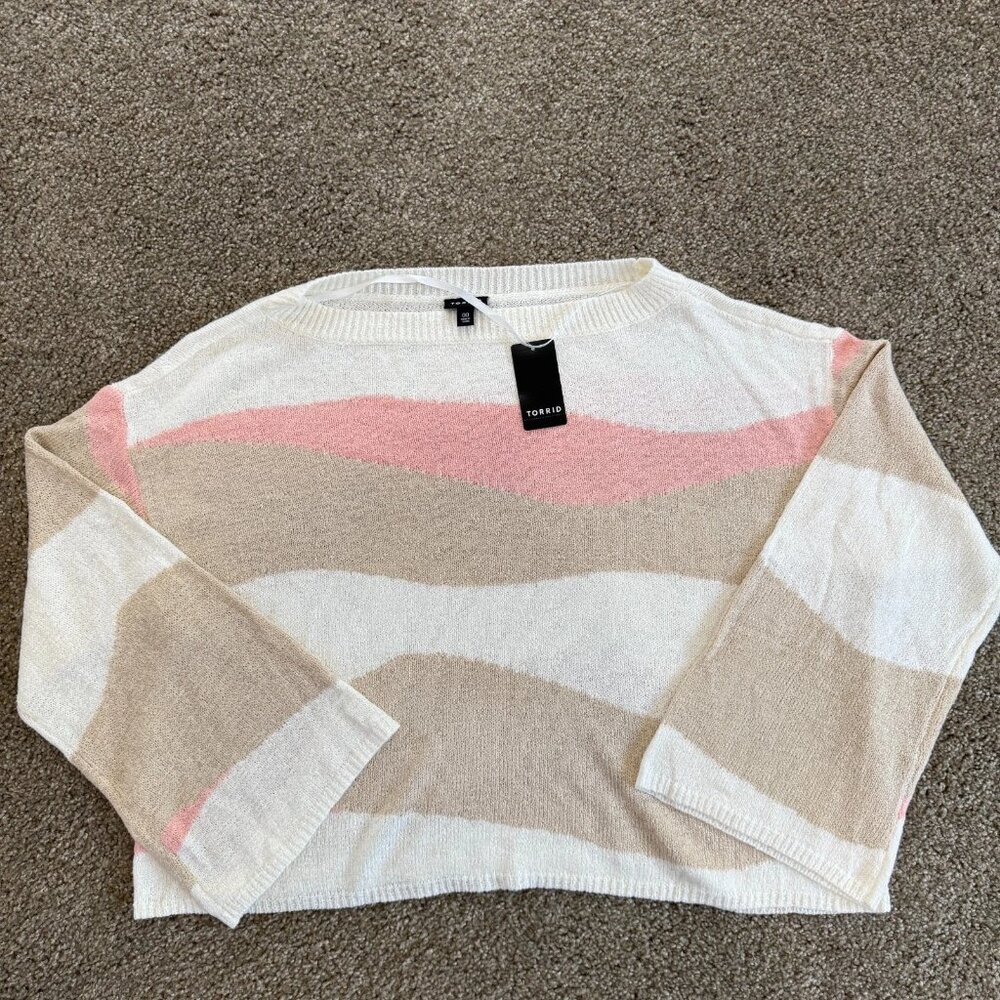 Torrid‎ Off Shoulder Sweater Womens M Large 00 Sierra Slopes Neutrals Relaxed